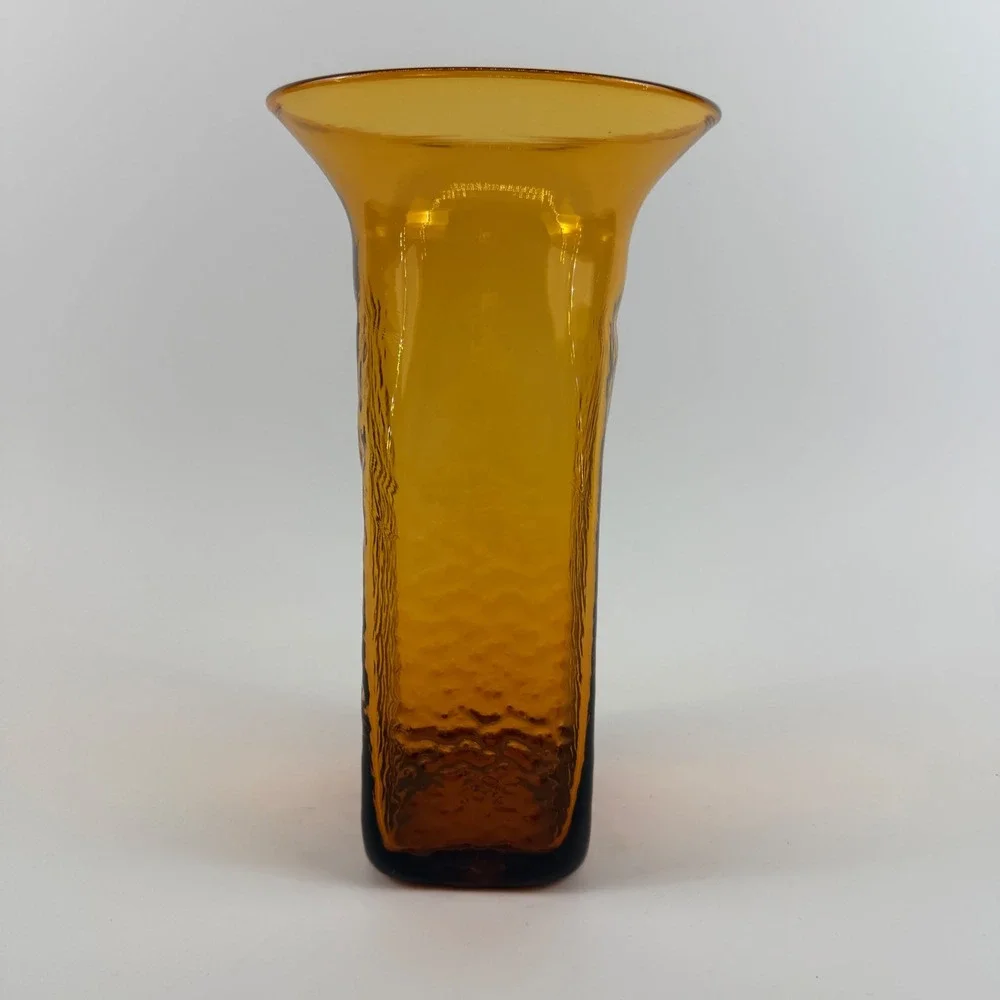 Blenko 6610 Honey Glass Vase Joel Myers Amber Textured Mid Century Modern